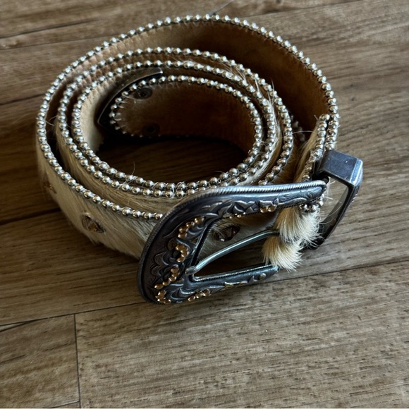Leatherock Accessories - Leatherock calf hair studded western belt cream size M 40”